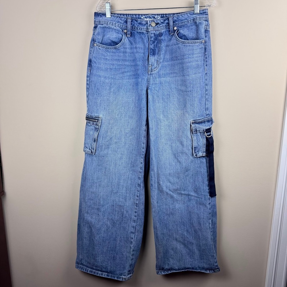 Seven7 Women's Wide Leg Cargo Jeans Denim Blue Utility Pockets Size‎ 4